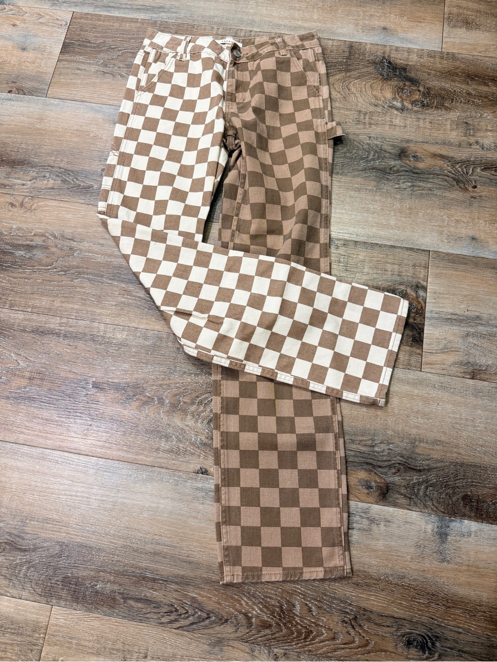 PacSun Checkerboard Two-Tone Brown & Cream carpenter pants. Size 25